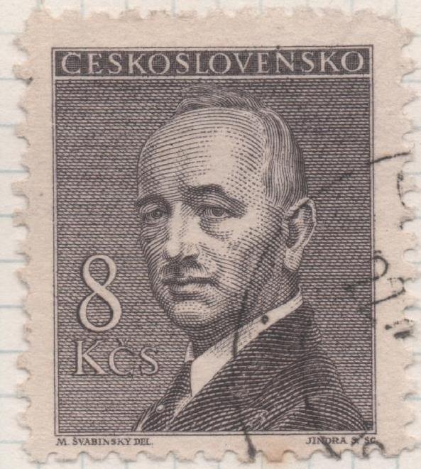 Sello E00380: hoja 28, Checoslovaquia: Sello Gris dentado. Presidente E. Benes, 8 Koruny