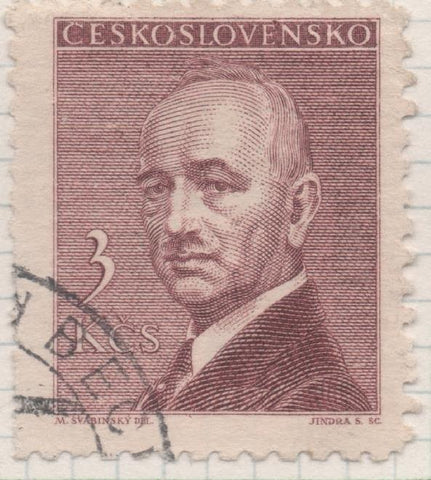 Sello E00379: hoja 28, Checoslovaquia: Sello Marron dentado. Presidente E. Benes. 3 Koruny