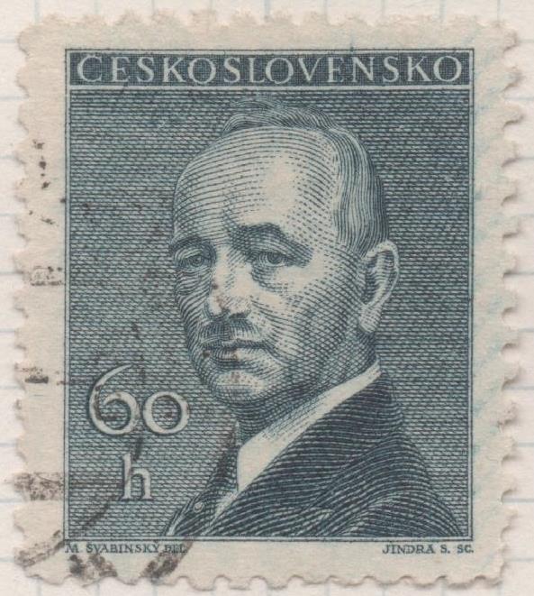 Sello E00377: hoja 28, Checoslovaquia: Sello Negro dentado. Presidente E. Benes, 60 Haleru
