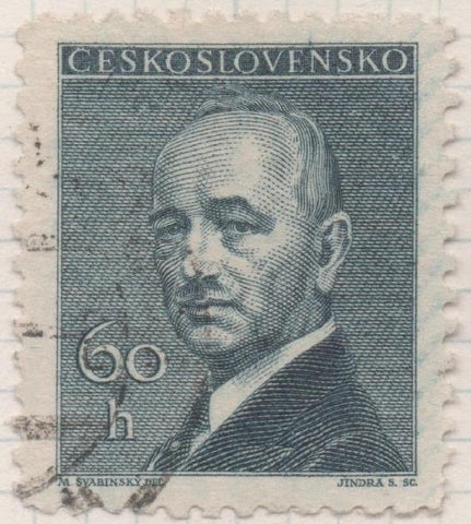 Sello E00377: hoja 28, Checoslovaquia: Sello Negro dentado. Presidente E. Benes, 60 Haleru