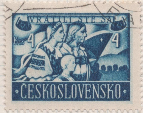 Sello E00376: hoja 27, Checoslovaquia: Sello Azul oscuro dentado. En honor a los repatriados, 4+4