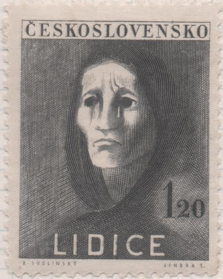 Sello E00387: hoja 28, Checoslovaquia: Sello Negro dentado. Aniv. Destrucción de Lidice, 1,20