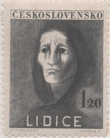 Sello E00387: hoja 28, Checoslovaquia: Sello Negro dentado. Aniv. Destrucción de Lidice, 1,20