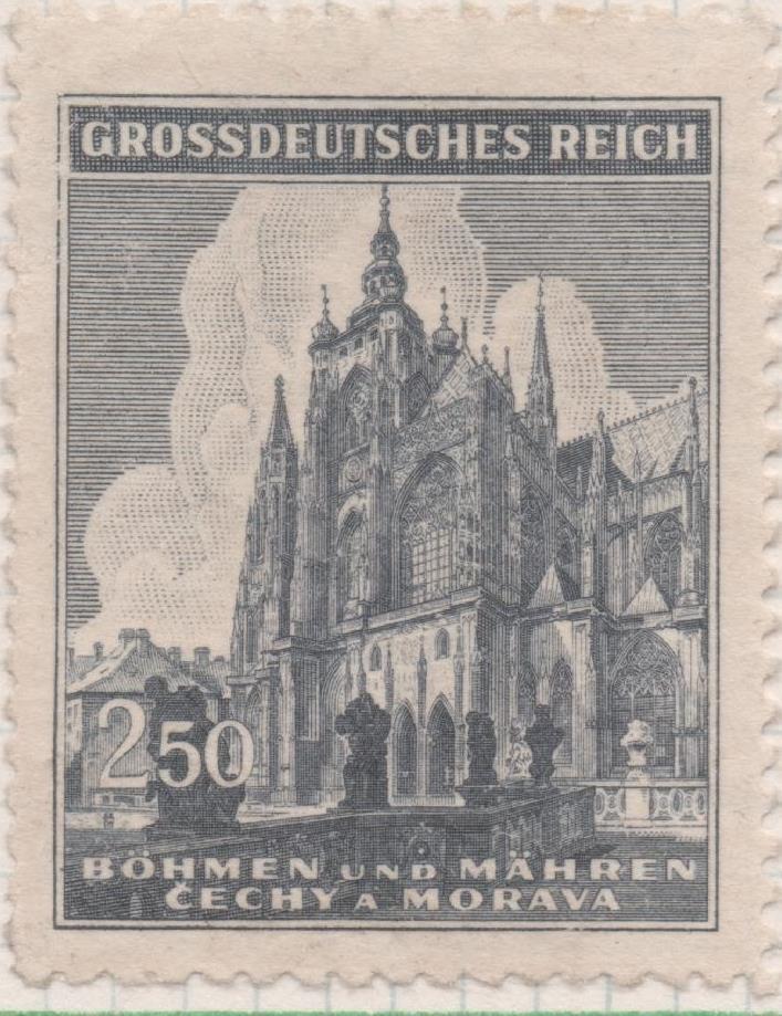 Sello E00301: hoja 24, Checoslovaquia: Sello Gris dentado. Catedral San Vitus (Praga), 250 Haleru
