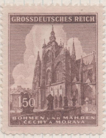Sello E00300: hoja 24, Checoslovaquia: Sello Marron dentado. Catedral San Vitus(Praga), 150 Haleru