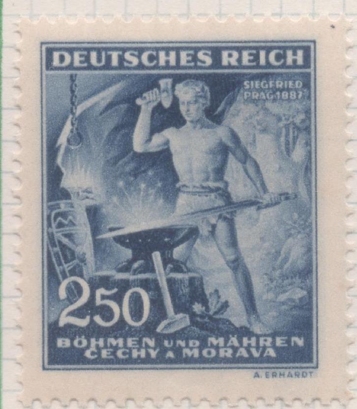 Sello E00294: hoja 24, Checoslovaquia: Sello Azul dentado. Aniv de la Muerte deWagner, 250 Haleru