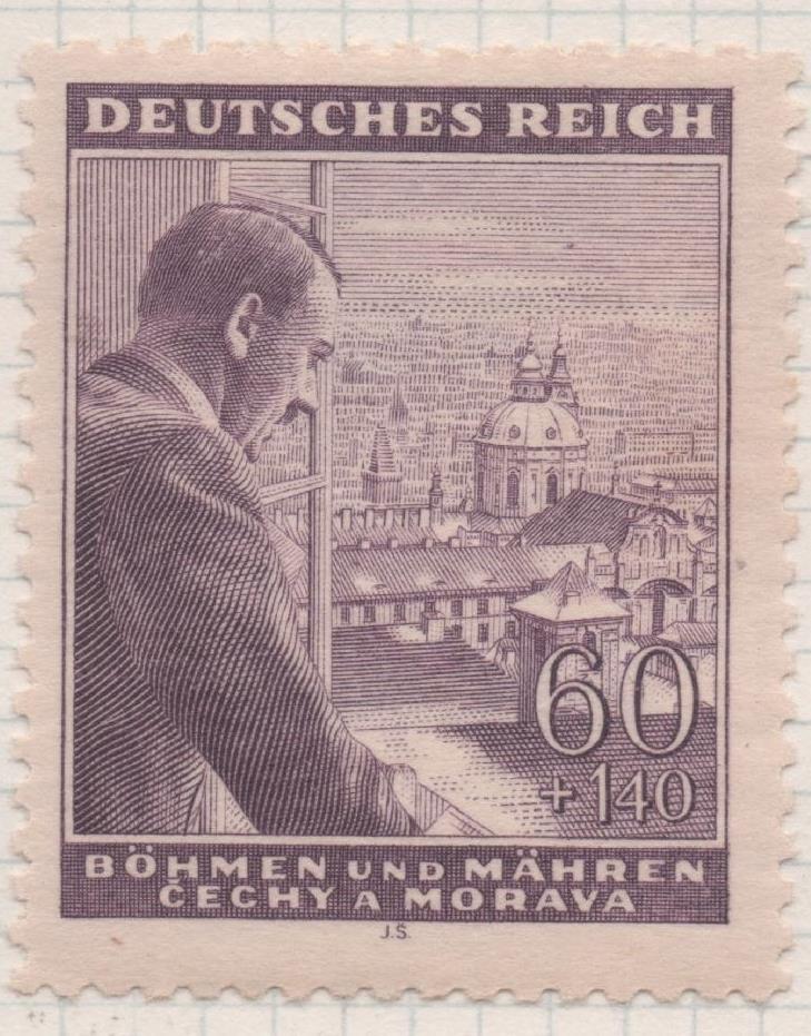 Sello E00290: hoja 24, Checoslovaquia: Sello Gris claro dentado. 54 Aniv de Hitler, 60+140