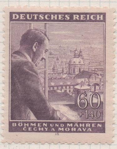 Sello E00290: hoja 24, Checoslovaquia: Sello Gris claro dentado. 54 Aniv de Hitler, 60+140