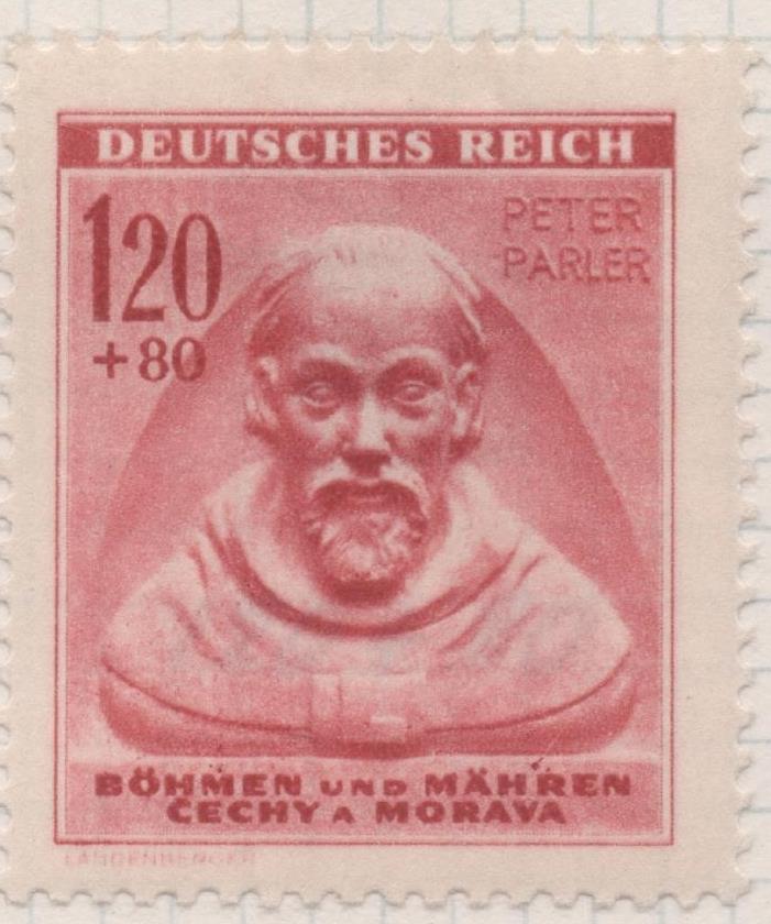 Sello E00288: hoja 24, Checoslovaquia: Sello Granate dentado. Deutsch Reich, Peter Parler, 1,20+80