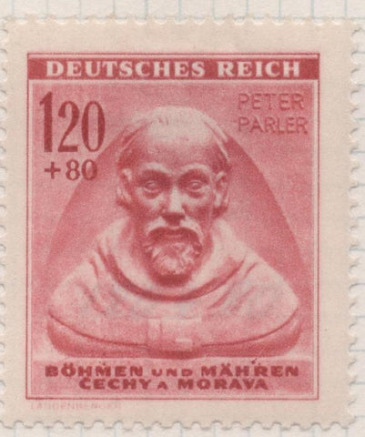 Sello E00288: hoja 24, Checoslovaquia: Sello Granate dentado. Deutsch Reich, Peter Parler, 1,20+80