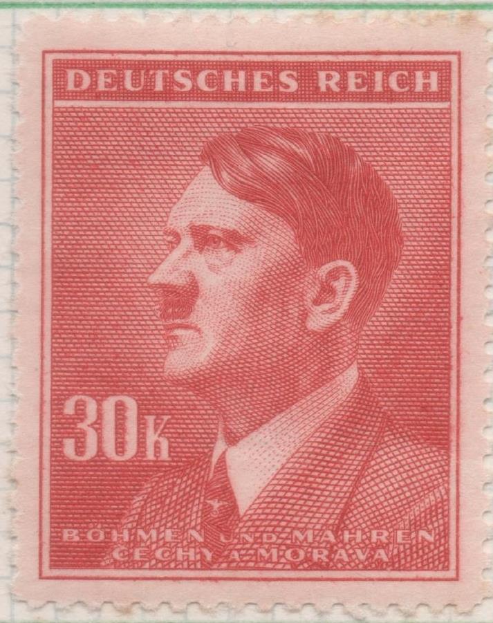 Sello E00284: hoja 23, Checoslovaquia: Sello Rojo dentado. Busto de Hitler, 30 Korun