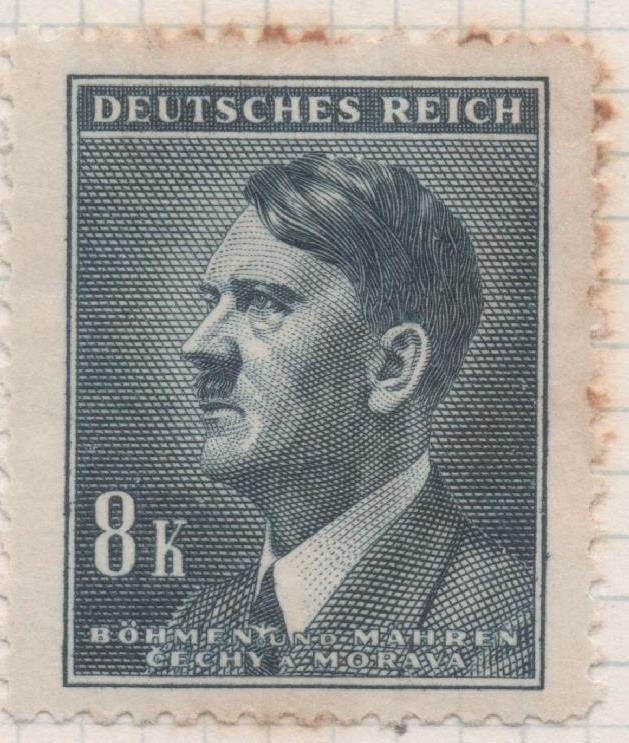 Sello E00281: hoja 23, Checoslovaquia: Sello Gris dentado. Busto de Hitler, 8 Koruny