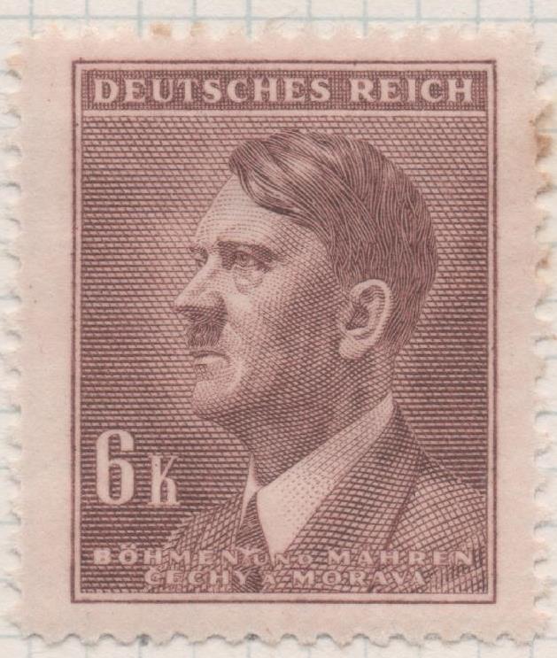 Sello E00280: hoja 23, Checoslovaquia: Sello Marron dentado.  Busto de Hitler, 6 Koruny