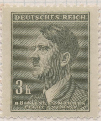 Sello E00277: hoja 23, Checoslovaquia: Sello Verde dentado. Busto de Hitler, 3 Koruny