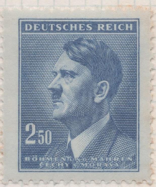 Sello E00276: hoja 23, Checoslovaquia: Sello Azul dentado. Busto de Hitler, 2,50