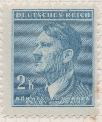 Sello E00274: hoja 23, Checoslovaquia: Sello Azul claro dentado. Busto de Hitler, 2 Koruny