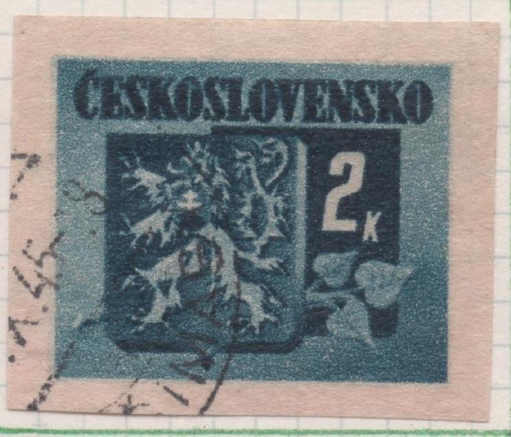 Sello E00305: hoja 25, Checoslovaquia: Sello Azul dentado. Emisión de Bratislava (Escudos de la Republica), 2 Koruny