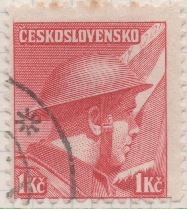 Sello E00335: hoja 26, Checoslovaquia: Sello Rojo dentado. Emisiones de Londres Soldados Celebres, 1 Koruna