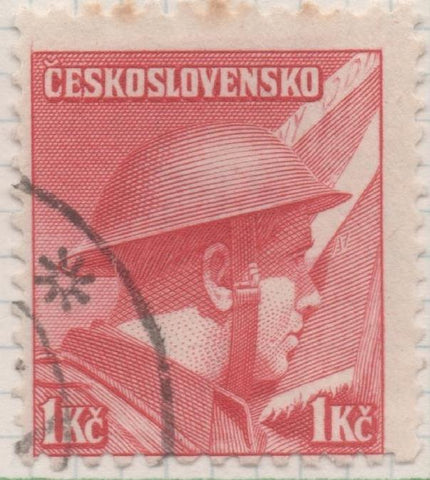 Sello E00335: hoja 26, Checoslovaquia: Sello Rojo dentado. Emisiones de Londres Soldados Celebres, 1 Koruna