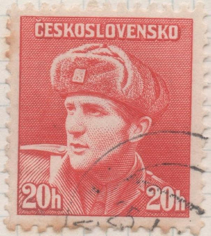 Sello E00329: hoja 26, Checoslovaquia: Sello Rojo dentado. Emisiones  de Londres Soldados Celebres. 20 Haleru