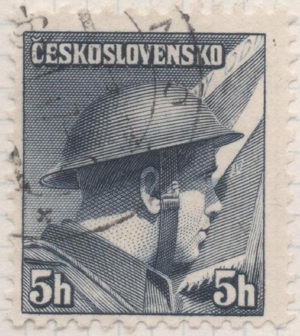 Sello E00327: hoja 26, Checoslovaquia: Sello Gris dentado. Emisiones de Londres Soldados Celebres, 5 Haleru