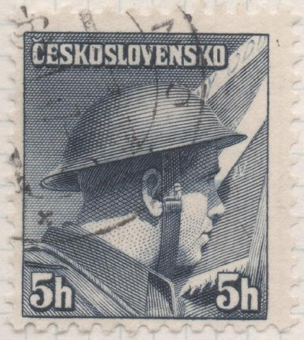 Sello E00327: hoja 26, Checoslovaquia: Sello Gris dentado. Emisiones de Londres Soldados Celebres, 5 Haleru