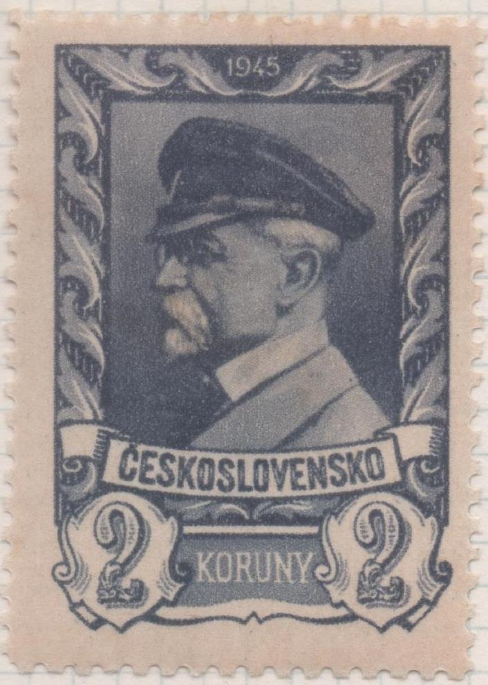 Sello E00326: hoja 25, Checoslovaquia: Sello Azul oscuro dentado. Emisión Moscú (Presidente Masaryk), 2 Koruny