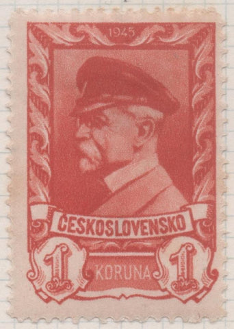 Sello E00325: hoja 25, Checoslovaquia: Sello Rojo dentado. Emisión Moscú (Presidente Masaryk), 1 Koruna