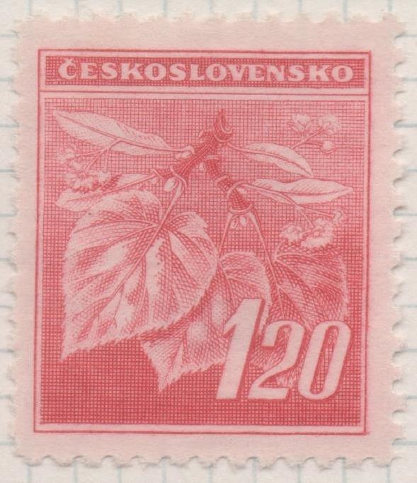 Sello E00318: hoja 25, Checoslovaquia: Sello Rojo dentado. Flor de Tilo, 120
