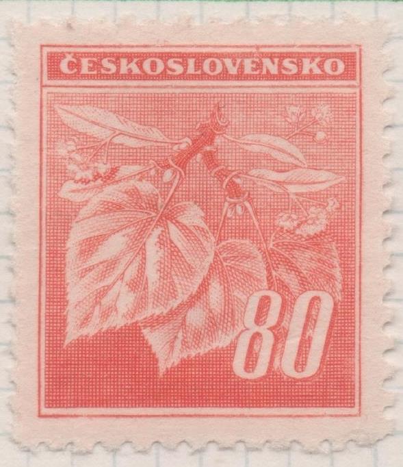 Sello E00317: hoja 25, Checoslovaquia: Sello Naranja dentado. Flor de Tilo, 80