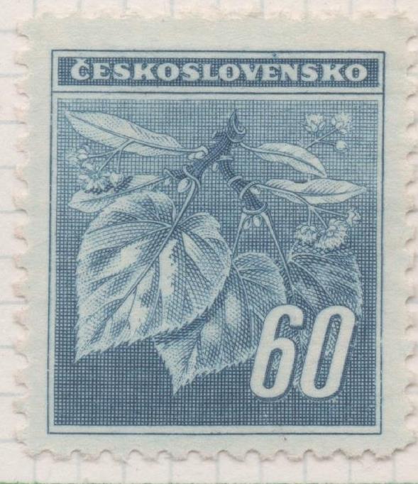 Sello E00316: hoja 25, Checoslovaquia: Sello Azul claro. Flor de Tilo, 60