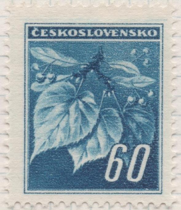 Sello E00315: hoja 25, Checoslovaquia: Sello Azul dentado. Flor de Tilo, 60