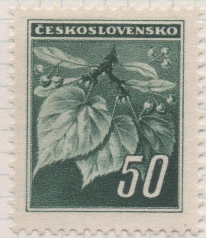 Sello E00314: hoja 25, Checoslovaquia: Sello Verde dentado. Flor de Tilo, 50