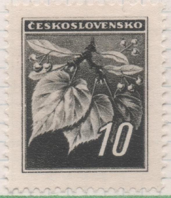 Sello E00312: hoja 25, Checoslovaquia: Sello Negro dentado.Flor de Tilo. 10