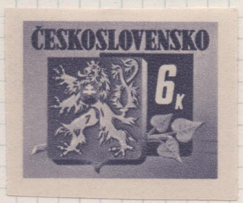 Sello E00310: hoja 25, Checoslovaquia: Sello Lila dentado .Emisión de Bratislava (Escudos de la Republica), 6 Koruny