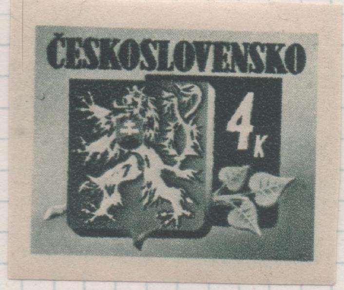 Sello E00309: hoja 25, Checoslovaquia: Sello Verde dentado. Emisión de Bratislava (Escudo de la Republica), 4 Koruny