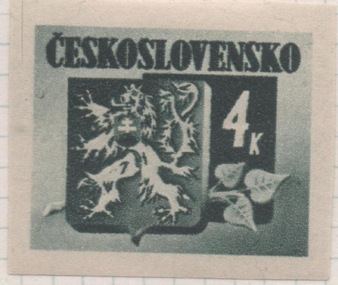 Sello E00309: hoja 25, Checoslovaquia: Sello Verde dentado. Emisión de Bratislava (Escudo de la Republica), 4 Koruny