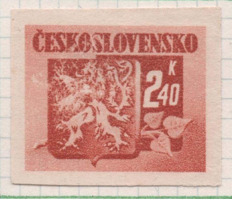 Sello E00306: hoja 25, Checoslovaquia: Sello Naranja dentado. Emisión de Bratislava (Escudo de la Republica), 2,40 Koruny