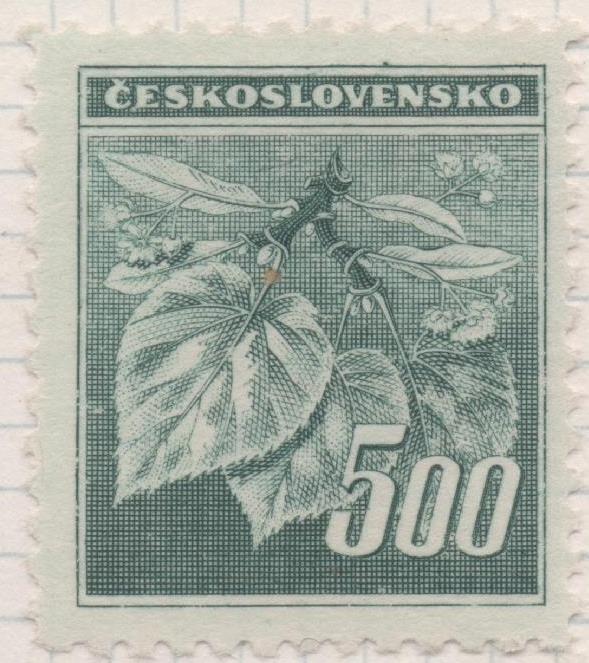 Sello E00320: hoja 25, Checoslovaquia: Sello Verde dentado. Flor de Tilo, 500