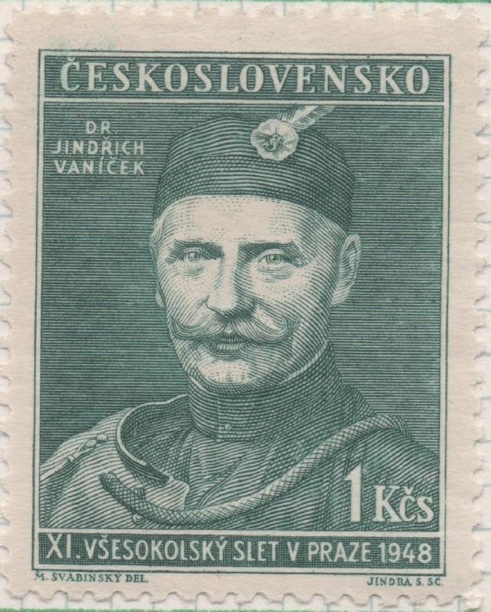 Sello E00404: hoja 29, Checoslovaquia: Sello Verde dentado.Dr. Jindrich Vanicek, 1 Koruna