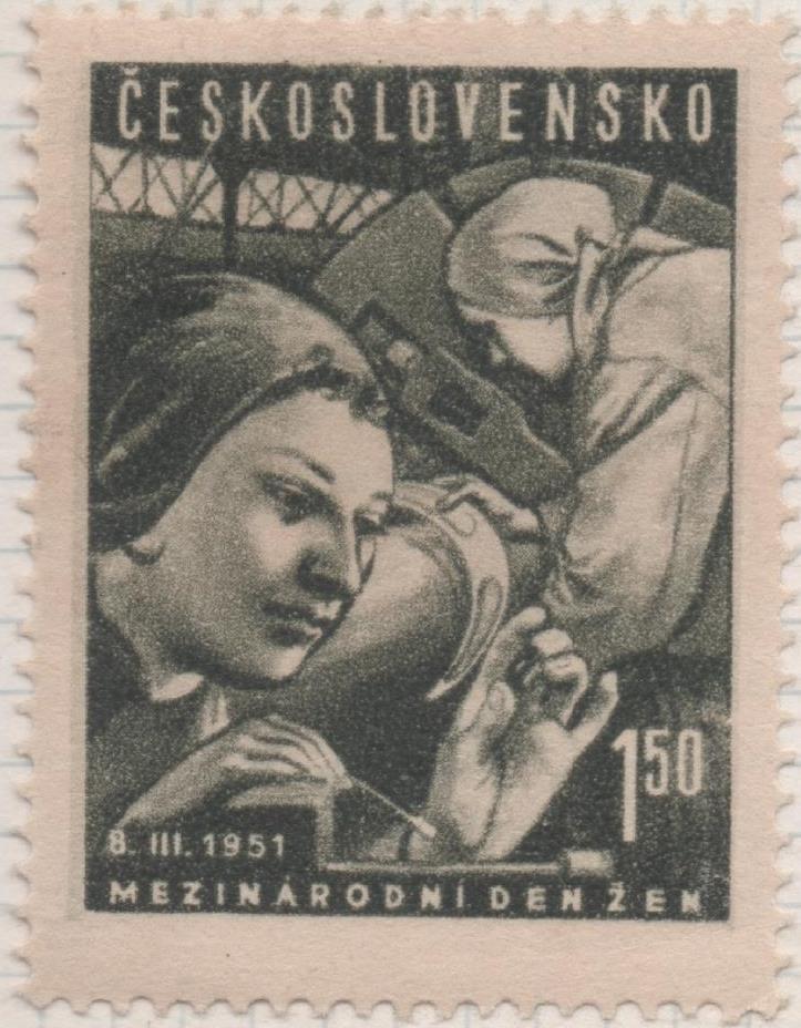 Sello E00497: hoja 34, Checoslovaquia: Sello Verde oscuro dentado. Día Inter de la Mujer, 1,50 Koruna