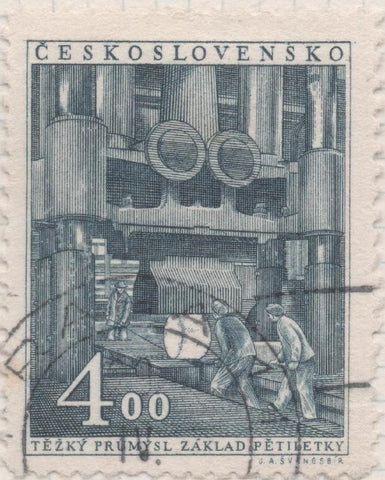 Sello E00495: hoja 34, Checoslovaquia: Sello Gris plomo dentado. Propaganda Industrial, 4 Koruny