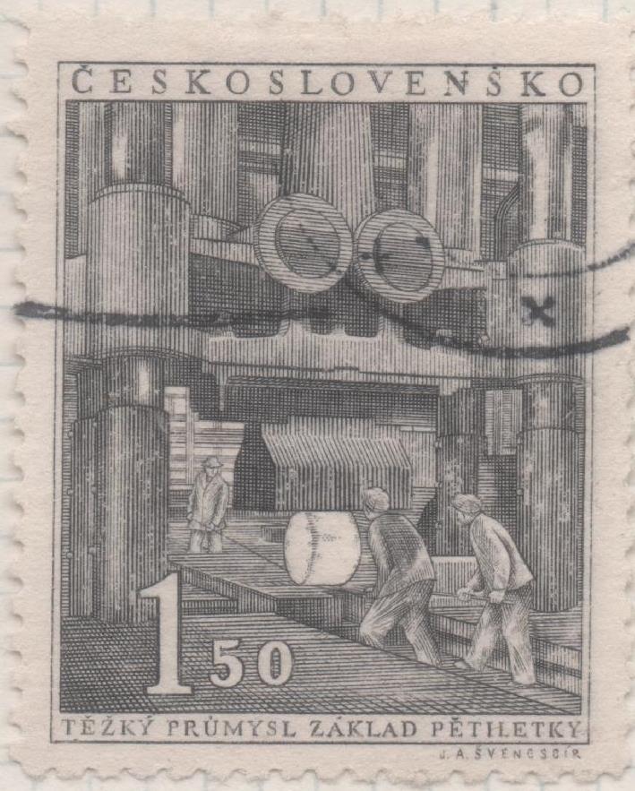 Sello E00494: hoja 34, Checoslovaquia: Sello Gris dentado. Propaganda Industrial, 1,50 Koruna