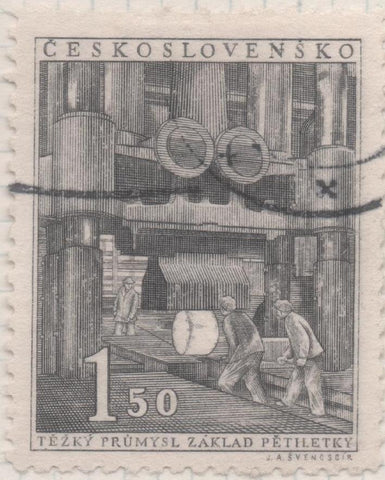 Sello E00494: hoja 34, Checoslovaquia: Sello Gris dentado. Propaganda Industrial, 1,50 Koruna