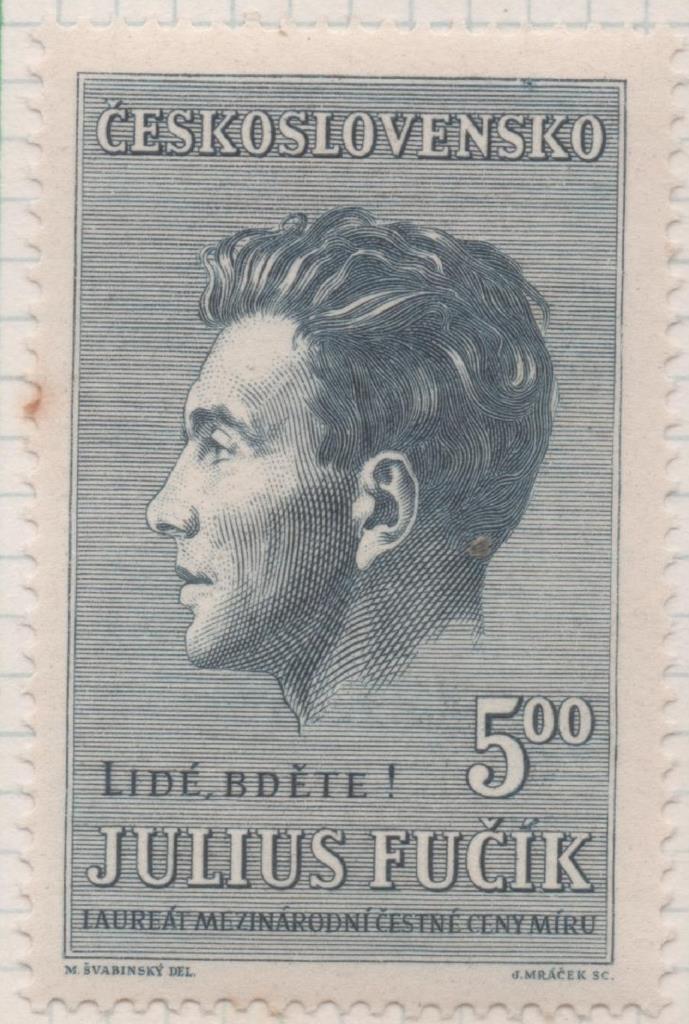 Sello E00493: hoja 34, Checoslovaquia: Sello Gris plomo dentado. Julius Fucik, 5 Koruny