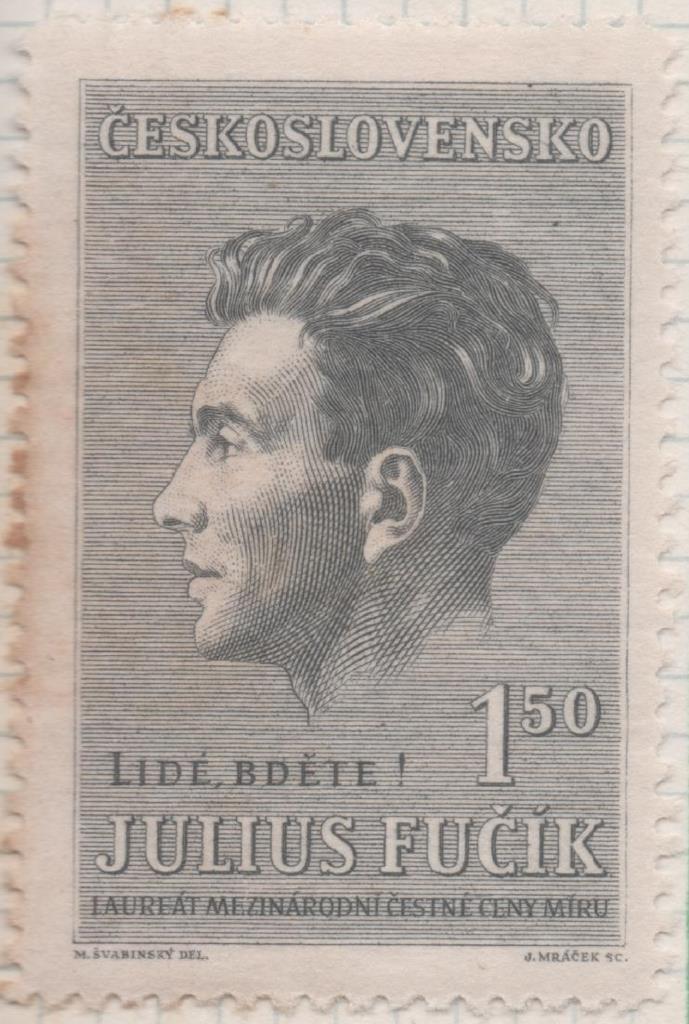 Sello E00492: hoja 34, Checoslovaquia: Sello Gris dentado. Julius Fucik, 1,50 Koruna