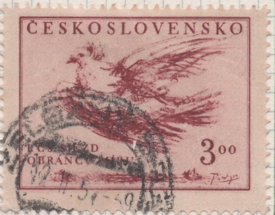 Sello E00491: hoja 34, Checoslovaquia: Sello Rojo teja dentado. Defensores de la Paz, 3 Koruny