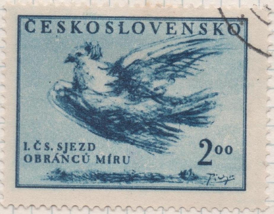 Sello E00490: hoja 34, Checoslovaquia: Sello Azul dentado. Defensores de la Paz, 2 Koruny
