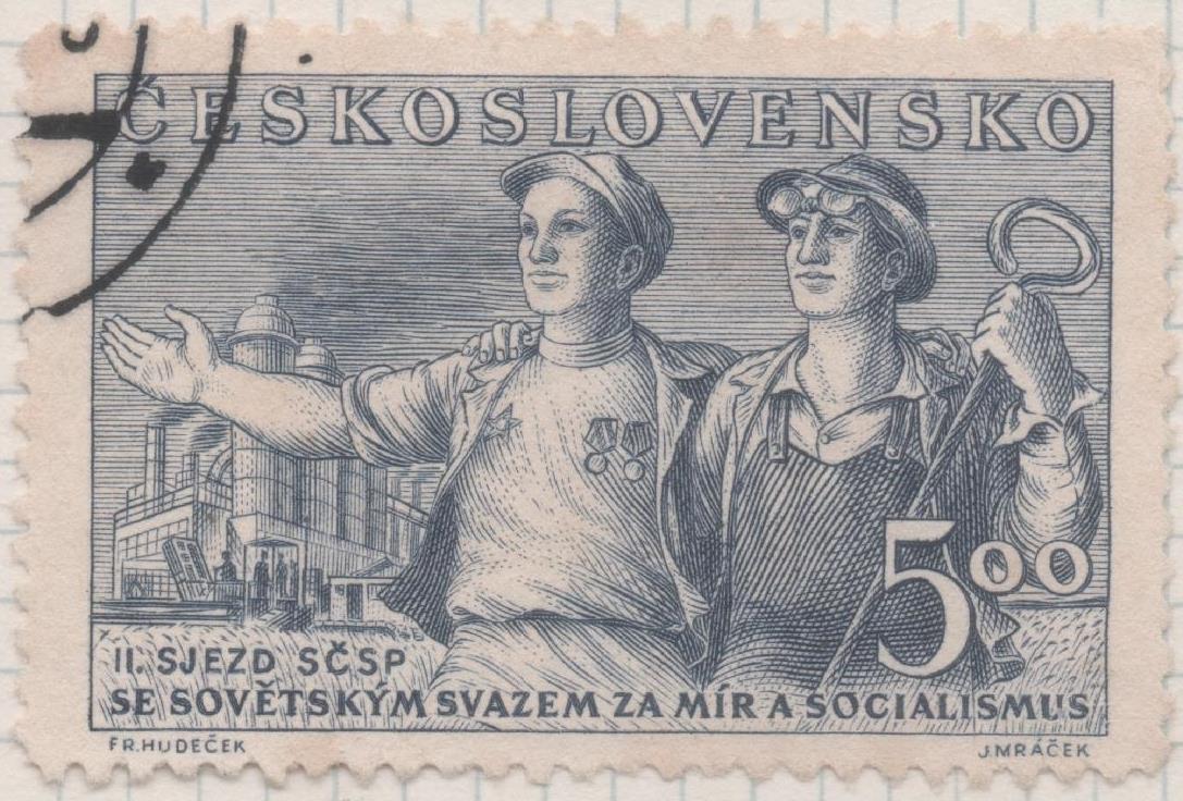 Sello E00489: hoja 34, Checoslovaquia: Sello Azul grisaceo. 2º Cong. Checo-Sovietico, 5 Koruny