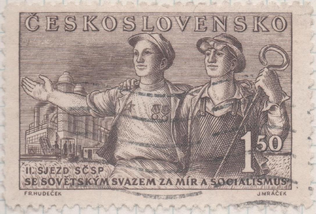 Sello E00488: hoja 34, Checoslovaquia: Sello Marron grisaceo dentado. 2º Cong. Checo-Sovietico, 1,50 Koruna